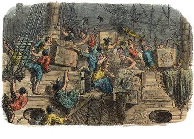 Fiesta del té de Boston, c.1860s de American School