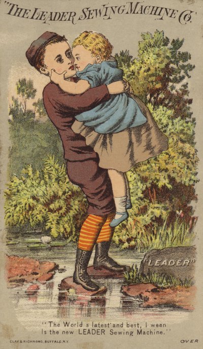 Niño llevando a niña sobre el río de American School