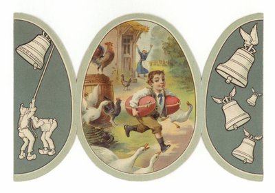 Niño huyendo con dos huevos gigantes de American School