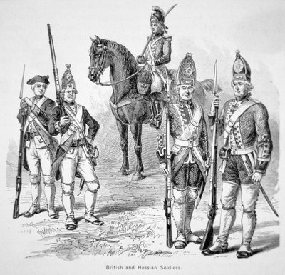Soldado británico y hessiano, durante la Guerra de Independencia Americana de American School
