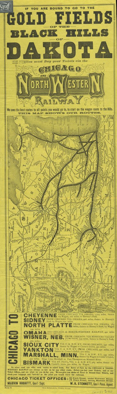 Cartel del Chicago and North Western Railway, impreso por Rand McNally, c.1870 de American School