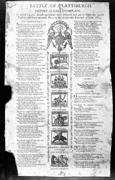 Hoja suelta de la Guerra de 1812, con la batalla de Plattsburgh y la victoria en el lago Champlain de American School