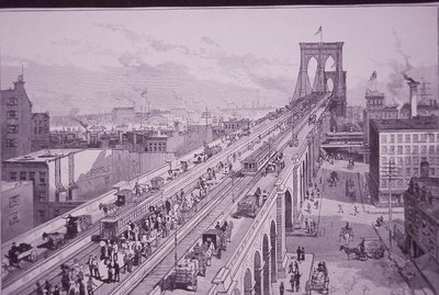 Puente de Brooklyn justo después de la ceremonia de apertura, publicado el 26 de mayo de 1883 (grabado) de American School