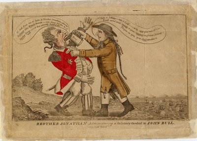 Brother Jonathan administrando un cordial salutario a John Bull, 1813 de American School