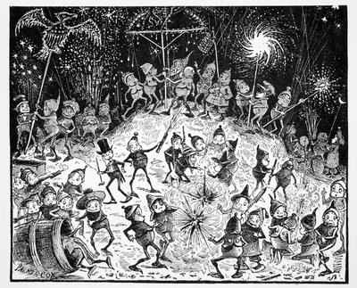 Brownies, de La Guía Mundial de Gnomos, Hadas, Elfos y Otros Seres Pequeños por Thomas Keightley (1789-1872) Publicado 1880, (grabado en blanco y negro) de American School