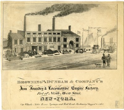 Fundición de hierro y fábrica de locomotoras de Brownings & Dunham & Company, al pie de North Moore Street, Nueva York de American School