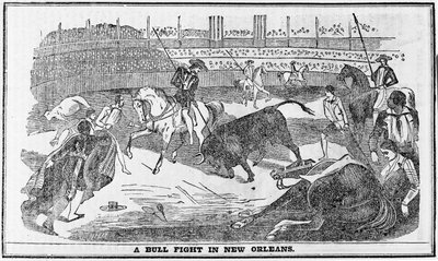 Corrida de toros en Nueva Orleans, del Almanaque de Davy Crockett, Boston, 1849 de American School