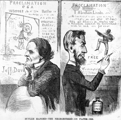 Butler colgado, el negro libre, en papel, 1863 de American School