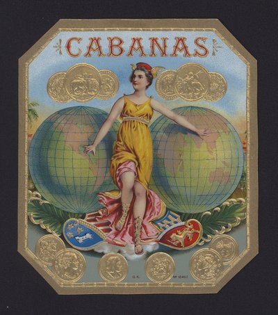 Cabañas, etiqueta de cigarro (chromolitho) de American School