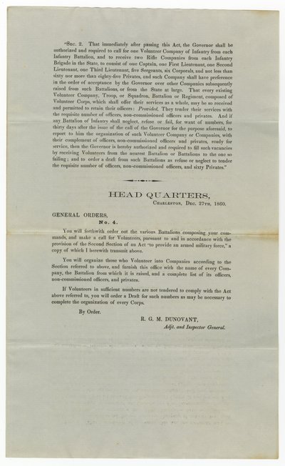 Llamado a voluntarios bajo la Orden General No.4, 27 de diciembre de 1860 de American School