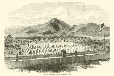 Campamento de prisioneros confederados en Elmira, Nueva York, mayo 1865 de American School