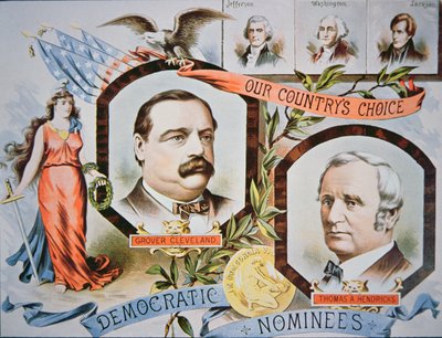 Póster de campaña para el candidato presidencial Grover Cleveland y su compañero de fórmula, Thomas A. Hendricks (1819-85) de American School