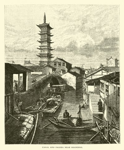 Canal y Pagoda cerca de Shanghái de American School