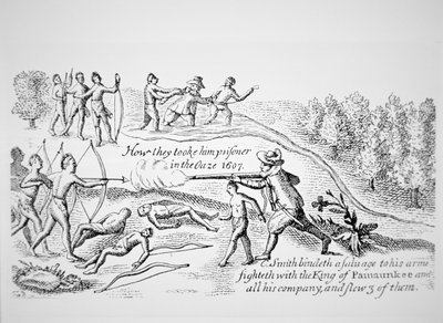 El capitán John Smith siendo capturado por los indios, de 