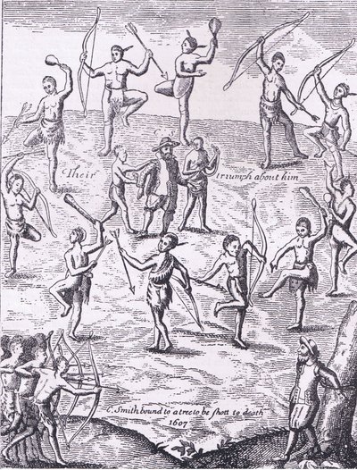 El capitán Smith capturado por los indios, ilustración de la Historia de los Estados Unidos de Cassell, publicada por Petter & Galpin c.1890 de American School
