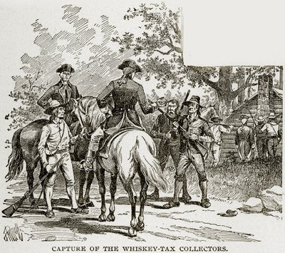 Captura de los recaudadores del impuesto sobre el whisky, ilustración de Columbus y Columbia, c.1893 de American School