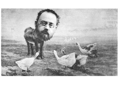 Caricatura de Emile Zola, el burro y los gansos; de Life, 4 de abril de 1889 de American School