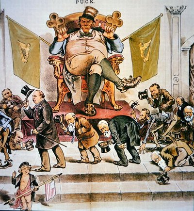 Caricatura que representa el poder político irlandés en los Estados Unidos, presentada en 