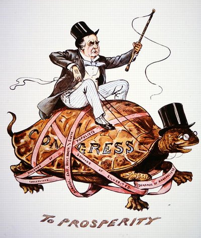 Caricatura que Representa al Presidente William McKinley (1843-1901) Tratando de Impulsar sus Políticas a Través del Congreso de American School