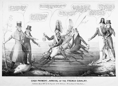 Pago en efectivo - Llegada de la caballería francesa, publicado por H.R. Robinson, Nueva York, 1836 de American School