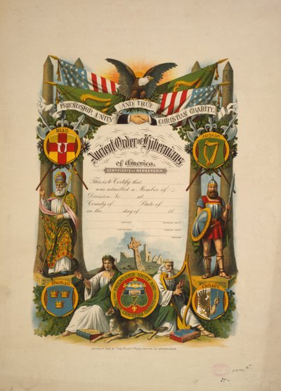 Certificado de membresía en la Antigua Orden de Hibernianos de América, c.1894 de American School