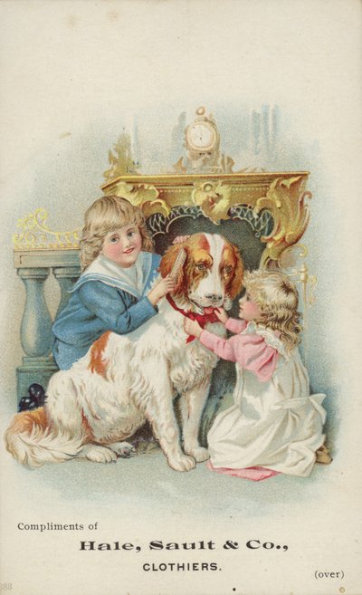 Niños jugando con un perro grande de American School