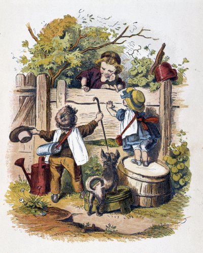 Reunión de niños en "Schnik, schnak, bagatelas para los pequeños", juegos infantiles. ed. Londres- Georges Ronthedge y hijos. Nueva York, The broad way Ludgate s.f. c. 1890 de American School