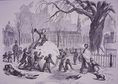 Bola de nieve navideña, escena en Boston Common de American School