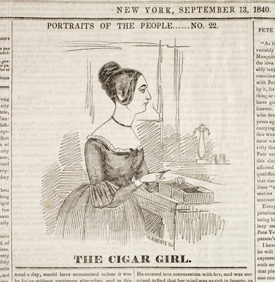 Chica del cigarro, portada del "New York Sunday Atlas", 13 de septiembre de 1840 de American School
