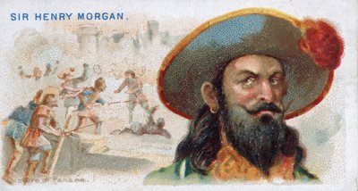 Tarjeta de cigarrillos Sir Henry Morgan, captura de Panamá, de la serie Piratas del Caribe español (N19), pub. 1888 de American School