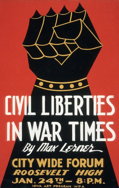 Cartel de Libertades Civiles en Tiempos de Guerra de American School
