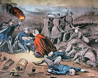 Clara Barton atendiendo a los heridos durante la Guerra Civil Americana de American School