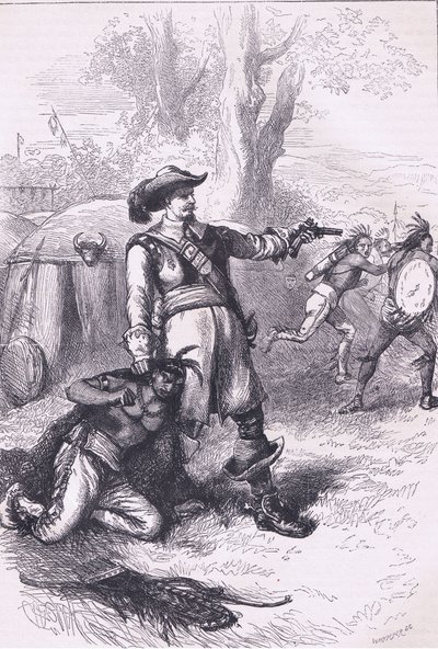 El coronel Atherton y los indios 1661, ilustración de la Historia de los Estados Unidos de Cassell, publicada por Petter & Galpin c.1890 de American School