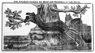 El Coronel Davy Crockett remojando su cabeza y hombros en el Río Salado, de Crocketts Almanac, 1837 de American School