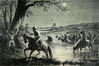 El ejército confederado cruzando los vados del río Potomac durante la invasión de Maryland en 1862 de American School