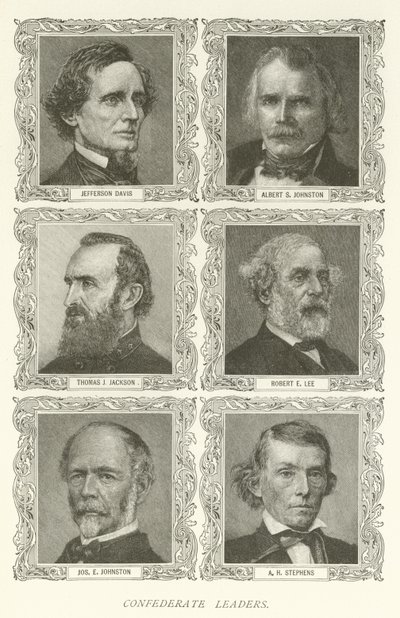 Líderes Confederados, Jefferson Davis, Albert S Johnston, Thomas J Jackson, Robert E Lee, Joseph E Johnston, A H Stephens de American School