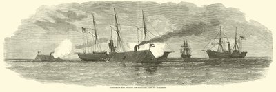 Arietes confederados enfrentando a la flota de bloqueo frente a Charleston, enero 1863 de American School