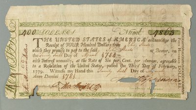 Certificado de la Oficina de Préstamos Continental número 4863 firmado por el Tesorero Francis Hopkinson, 26 de marzo de 1781 de American School