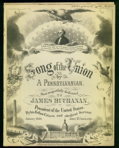 Portada de Songs of the Union por un Pennsylvanian..., por John M. Crosland, 1860 de American School