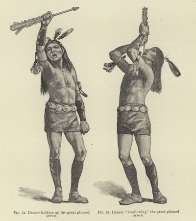 Bailarín sosteniendo la gran flecha emplumada de American School