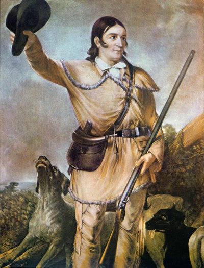 David (Davy) Crockett (1786-1836) con sus perros de caza en 1836 de American School