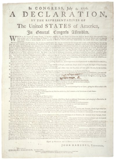 Declaración de Independencia, Charleston, impresa por Peter Timothy (1725-1782), c.2 de agosto de 1776 de American School