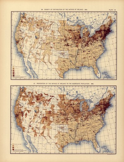 Densidad de distribución de los nativos de Irlanda y su proporción a la población total, 1898 de American School