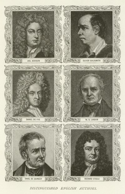 Autores ingleses distinguidos, Joseph Addison, Oliver Goldsmith, Daniel Defoe, W S Landor, Thomas De Quincey, Richard Steele de American School