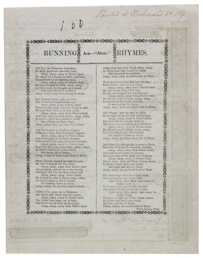 Dixie impreso en el reverso de una hoja de cheques, 1861 de American School