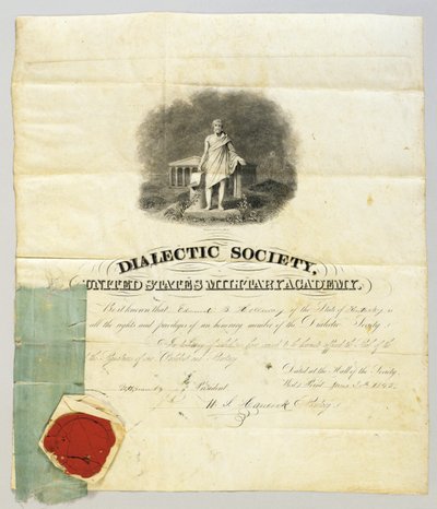 Documento firmado por Ulysses S. Grant como presidente de la Sociedad Dialéctica en la Academia Militar de West Point, 20 de junio de 1843 de American School