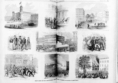 Disturbios por el reclutamiento en Nueva York, escenas emocionantes durante el reinado del terror, 1863 de American School