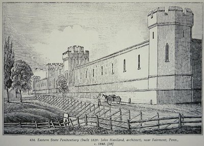 Penitenciaría Estatal del Este, cerca de Fairmont, Pensilvania, c.1848 (grabado) de American School