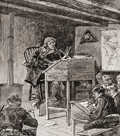 La educación en los siglos XVIII y XIX, de "The History of Our Country", publicado en 1905 (grabado en madera). de American School