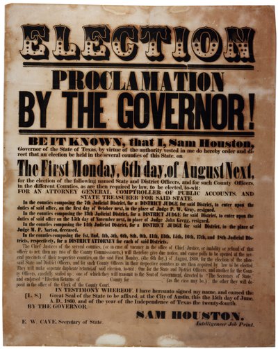 Proclamación de Elección por el Gobernador! (elecciones antes de la Guerra Civil), 15 de junio de 1860 de American School